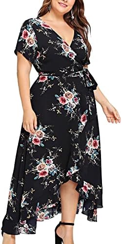 Womenените плус фустани со големина ладно рамо Ками макси долга фустан цветна печатење боемска сандерс бохо -случајна висока низок фустан