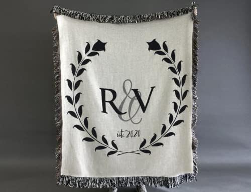 Астрокус персонализиран фрлајте ќебе, памучен подарок за сопруга, иницијали за обичај парови ткаени ќебе, памук годишнина прилагодено ќебе