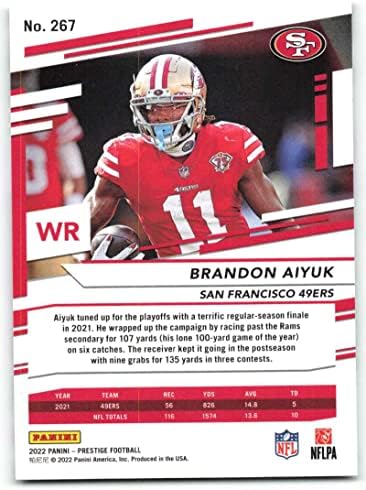 2022 Panini Prestige 267 Brandon Aiyuk San Francisco 49ers NFL Football Trading Card