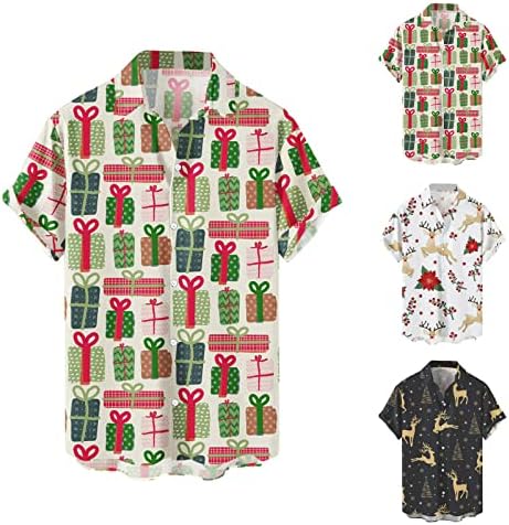 2023 Менс Божиќ Дедо Мраз 3Д Дигитално печатење копче Лапел Краток ракав маица кошула врвна кошула за кратки ракави за кратки ракави
