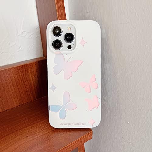 Ooooops Компатибилен со iPhone 14 Pro Max Case For Women Girls, сјајно сребро розов портокал пеперутки шема, тенок тврд чиста браник заштитна