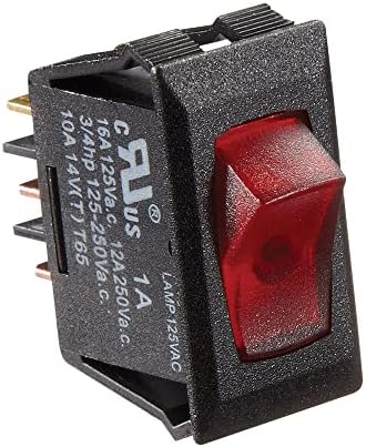 RV Designer S247, Rocker Switch, 10 засилувач, осветлен вклучен / исклучен, SPST, црна W / Red, DC Electric