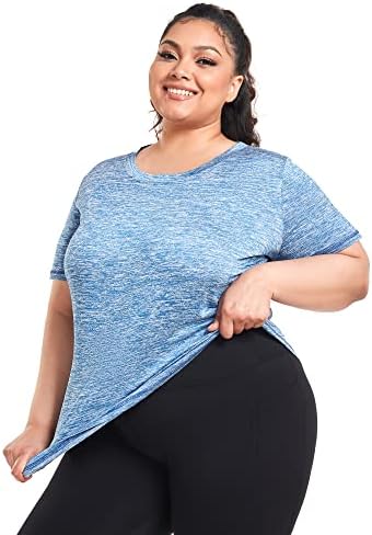 Абоична плус големина на женски кратки ракави кошули за тренингот лабава спортска јога што работи суво вклопување врвови