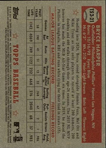 2021 Топс серија 1 Бејзбол 1952 Топс Редукс T52-21 Брис Харпер Филаделфија Филис Официјална картичка за тргување со МЛБ