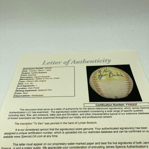 Ретки сингл на Лиман Босток потпишан бејзбол убиен во 1978 година ЈСА КОА - Автограм Бејзбол