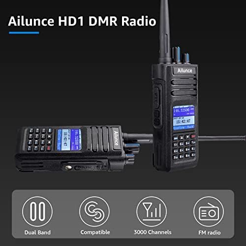 Ailunce HD1 HAM Radio, DMR Handheld двонасочен радио, преносно радио со двојна лента, дигитално радио со GPS, FM Radio 3200mAh SMS, SMS, долг дострел за пешачење за лов на пешачење