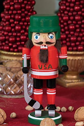 Умен креации хокеј плеер 9 инчи Традиционален дрвен оревчекер, празничен Божиќен декор за полици и табели