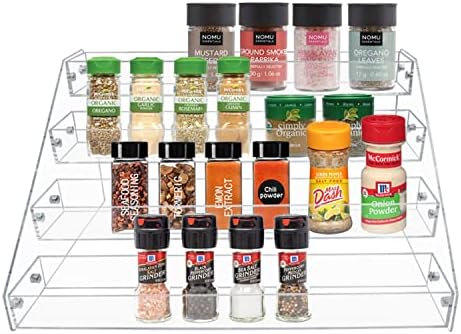 PMMasto Tiered Spice Rack, организатор за зачини, чисти акрилни вертикални полици можат да организираат за countertop, кабинет,