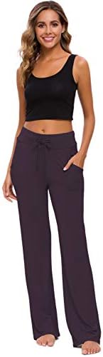 Женски јога панталони со џебови со права нозе лабава удобна модална салон за влечење што работи долги активни обични џемпери