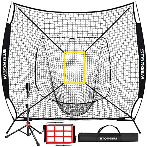 Storgem Baseball и Softball Pricket Net 7 × 7ft Преносен погодок за тренирање за тренирање нето бејзбол за бејзбол за бејзбол задниот