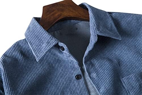 Менсифу-GJ Менс Долги ракави кошули со цврста боја копче надолу со ребрести есенски врвови лесни обични топла јакна за шетање