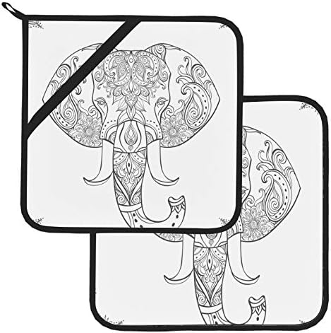 Линии сочинуваат врели влошки на слонови, отпорни на топлина, отпорни на топлина, држачи за тенџере, сет на држачи за тенџере од 8 × 8 инчи