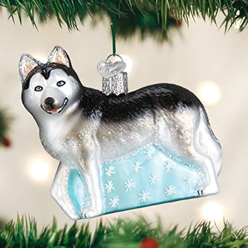 Стакло за божиќни кучиња за стакло стакло разнесени украси за елки сибирски хаски