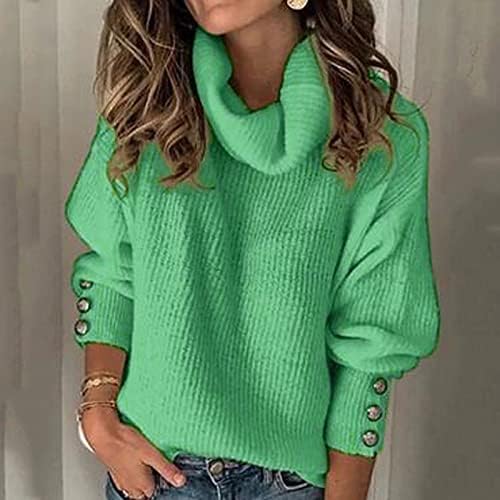 Кабел кабел плетен основен салон за жени зимски пад со долг ракав желка врат џемпер блуза дами 2023 облека