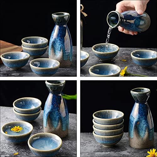 Чаши од Cabilock Sake Sake Cups Pare Pot со 4cups керамички држачи за складирање јапонски стил на вински чаши за диспензери за диспензери Саки Саки Постави за домашен ресторан бар с