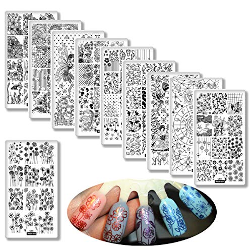 Плочи за печат на нокти Пеперут череп Пекинг Опера 10 парчиња/лот лисја цветна серија Mutil 3D DIY нокти уметност уметност слика за матрички печат