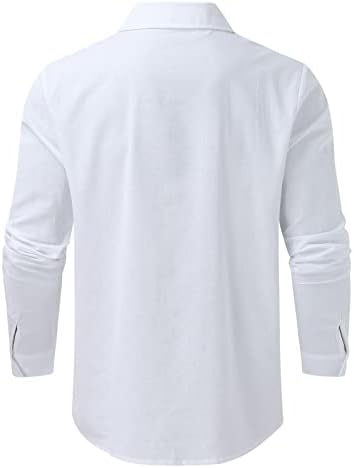 Машка памучна постелнина цврста обична плус големина лабава кошула машка јака од маица со долг ракав лабава маици