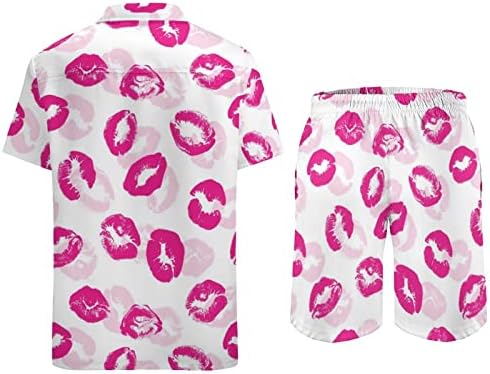 Розови усни бакнеж-леопард печати мажи 2 парчиња хавајски сет копче-долу лабава фит маици кошули панталони за плажа панталони