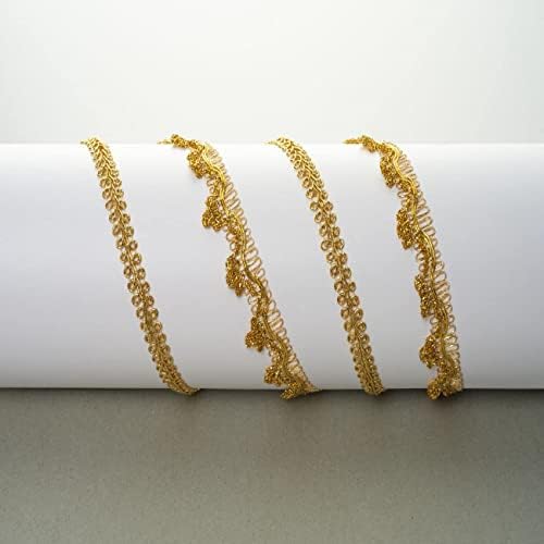 Златна чипка трим 18 јарди злато Gimp плетенка со плетенка Трим злато металик металик на вртење за шиење, торта, лента за глава, нараквица,