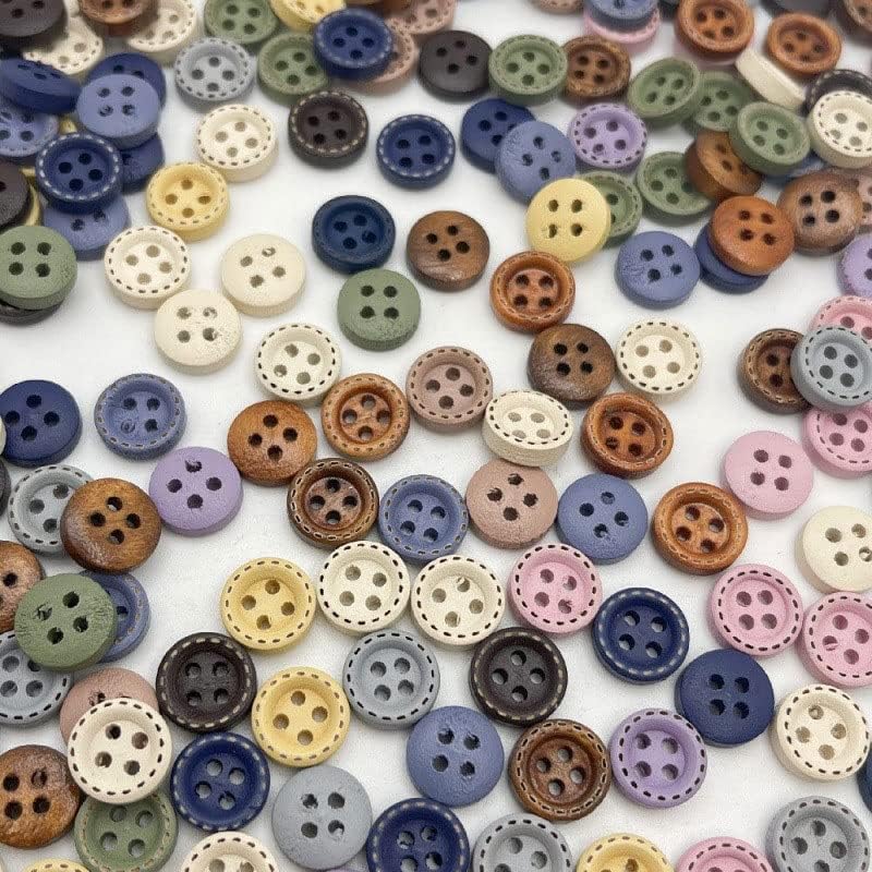 JKUYWX 50 парчиња мешана боја дрвени копчиња околу четири дупки 10мм за додатоци за кошула со палто