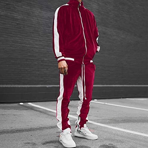 Iopqo Mens Suite јакни Спортска облека со кадифена костум Зимски случајни машка стилска боја на контраст во боја на мажите прилагодени