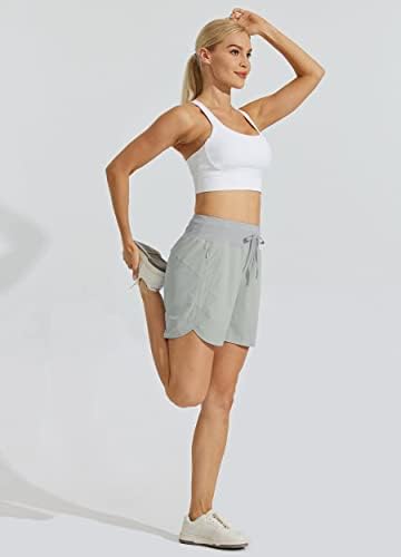 Вилит женски 5 “атлетски шорцеви за брзање Брзи суви тренинзи за пешачење со високи половини со активни шорцеви патент џеб