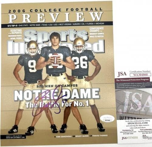 Брејди Квин го потпиша Нотр Дам Фудбалски спортови илустрирани 8x10 Фотографија w/JSA COA - Фотографии за автограми на колеџ