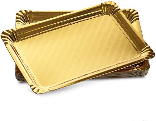 12 пакувања за злато за сервирање, лента за колачиња со правоаголник за еднократна употреба Цврст картон. Служење на пластери за десерт