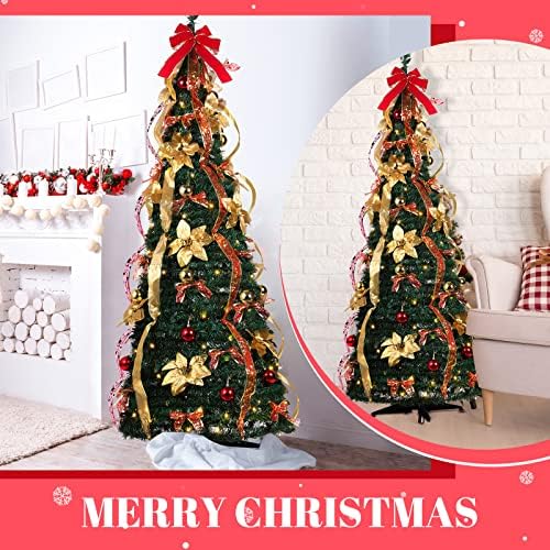 6 ft претходно украсена елка лесна склопување новогодишна елка со светла црвена и златна претходно осветлена елка вештачки празник
