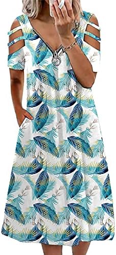 Nokmopo Краток ракав облечен обичен мода цврста боја шуплива кратка ракав патент v-вратен фустан женски фустани