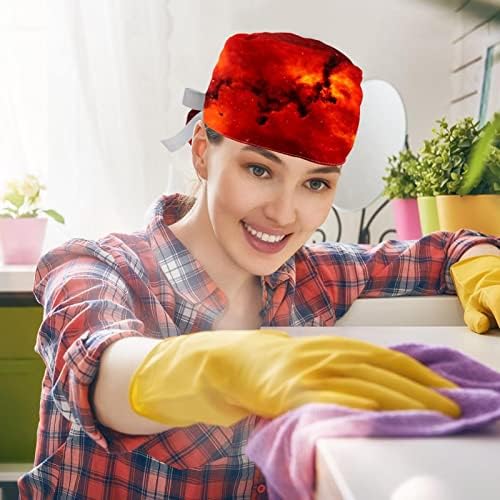 2 парчиња медицинска сестра за чистење капаци жени долга коса, галаксии црвена прилагодлива работна капа со копче и џемпери