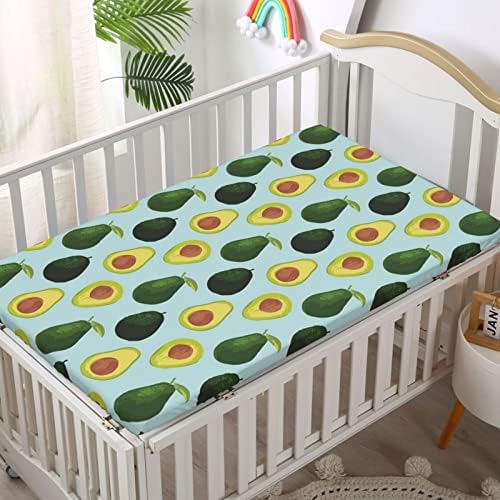 Авокадо зелена тематска опремена мини чаршафи, преносни мини креветчиња за креветчиња ултра меки материјали за креветчиња за девојчиња или