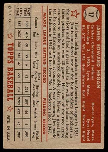 1952 Топпс # 17 Jimим Хеган Кливленд Индијанци Добри Индијанци