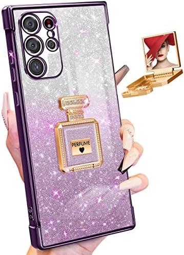 Buleens за Samsung Galaxy S23 Ultra Case Glitter Bling S23 Ултра случаи со метално огледало, слатки жени позлатени случаи за Samsung S23