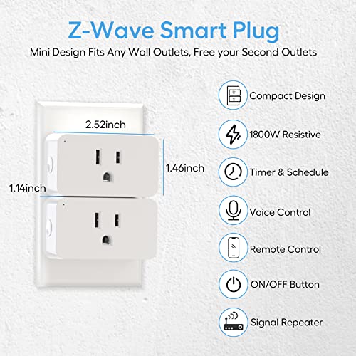 Zwave Plug 700 Series, Zwave Mini Smart Plug Вграден опсег за повторувач, Extender, Zwave Outlet Работа со SmartThings, Wink, Alexa, Vera & More, Z-Wave Hub Потребно, FCC & ETL наведени, 1800W, 1800W
