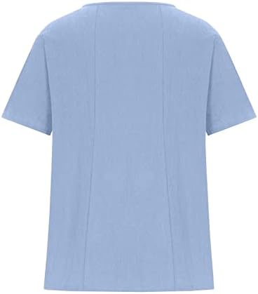 2023 летни врвови жени памучни постелнина маичка горната обична кратка ракав Туника блуза цветни плус големина на копчето блузи