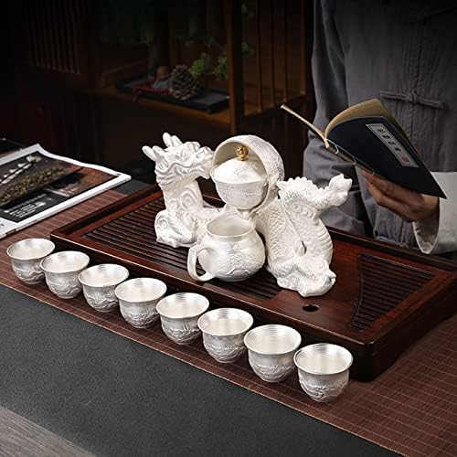 Чај сет сребрен чај котел Кина позлатен сребрен чај сет рачно изработен традиционален кинески чај сетови домаќинства керамички автоматски мрзливи чајни чај 999 Сте