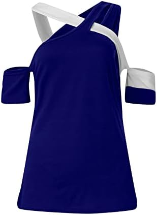 Врвови за жени секси, лето модна цврста боја крст јака од рамената обична кошула маица кратки ракави врвот