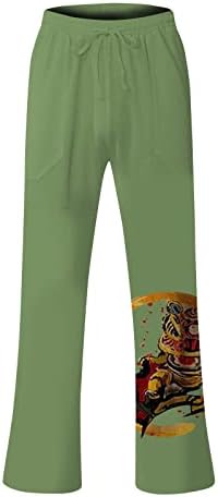 Менс лабава панталони панталони за постелнина за мажи современ квалитет меки постелнина во боја на џеб панталони
