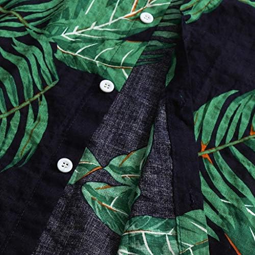 Копчиња за кратки ракави за бели, машки летни обични памучни постелнини хавајски печатени плажа врвови блузи плус големина