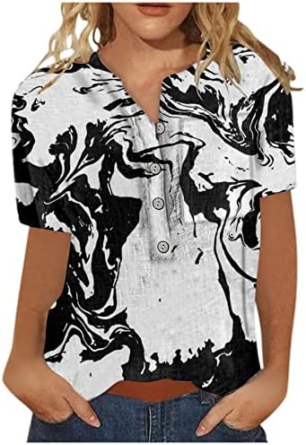 Блузи со кратки ракави за жени мода 2023 летни жени екипаж вратот цветните печатени кошули со врвни обични
