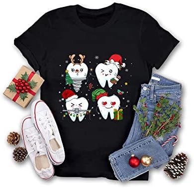 Стоматолошка заб ирваси Санта Хет Хигиеничар, смешна празнична кошула, стоматолошка Божиќна кошула, стоматолошки подароци за жени, Среќна
