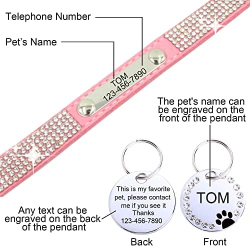 Јаки од кучиња, леосинда обичај јака за домашни миленици меки микрофибер Rhinestone Вклучен персонализиран јака со букви и приврзоци