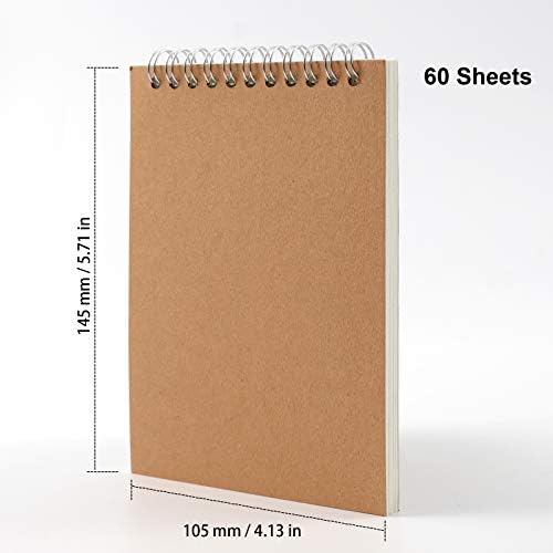 Hozeon 20 PCS A6 Top Spiral Bound Sketch Teetbooks, Blank Kraft Brown Cardboard Cover Sketch Pad за анимација, скицирање, цртање, Doodling