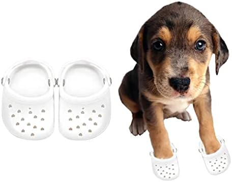 4 компјутери мали кучиња крокови, чевли за кучиња, бонбони бои сандали за кучиња за фотографии, чевли со куглани гумени чевли бело