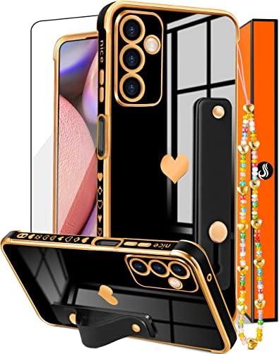 Ликијами (3in1 За Samsung Galaxy A14 5G Телефон Случај Срце За Жени Девојки Девојка Симпатична Луксузни Прилично Casesетски Со Стојат Случаи Црна