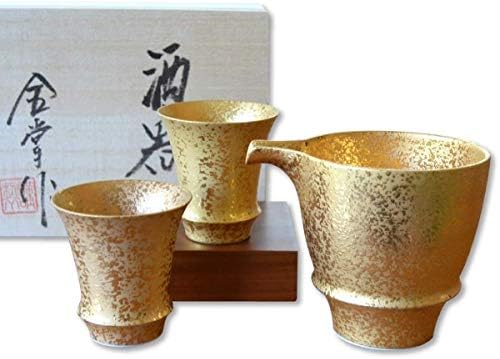 Sake Set 3 компјутери направени во Јапонија Керамички Арита Вер 1 компјутер што истура токури и 2 парчиња чаши kinsai злато во дрвена кутија