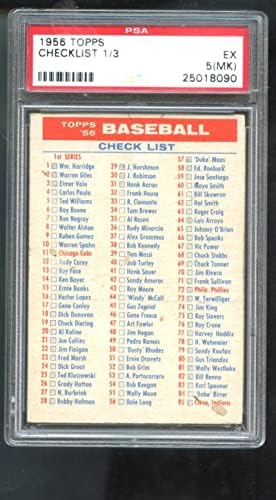 Проверка на списокот на Топс во 1956 година 1/3 1 -та 3 -та серија Прва третина ПСА 5 оценета бејзбол картичка MLB