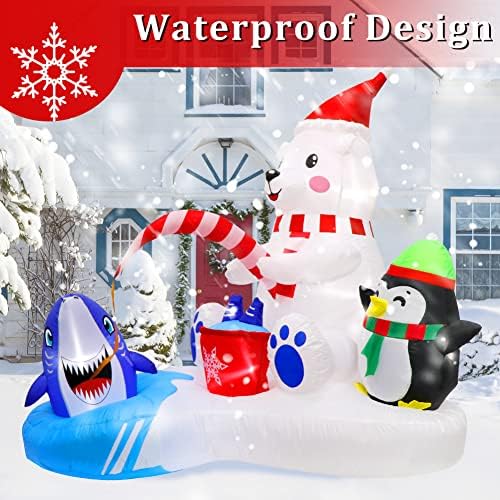 Ourwarm 6ft Божиќни надувувања на отворено украси, риболов со поларна мечка со пингвин надувување Божиќни двор украси со LED светло за Божиќна