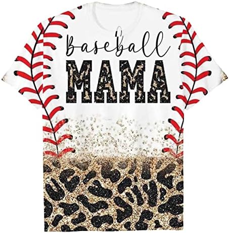 Womenените бејзбол мама изветвена маица смешна леопард графичка маичка мама вознемирена кошула буква печати бејзбол мама блузи